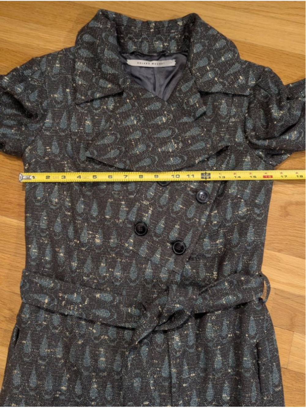 Roland Mouret Gray Teal Wool Blend Tweed Midi Coat US Size 4 - Picture 11 of 16